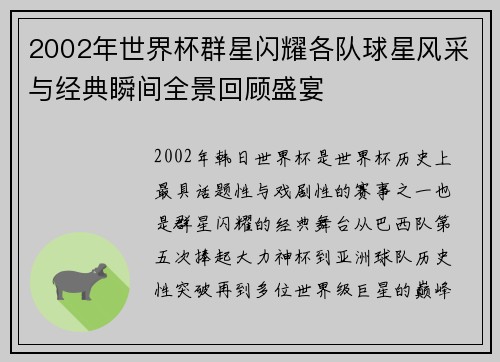 2002年世界杯群星闪耀各队球星风采与经典瞬间全景回顾盛宴